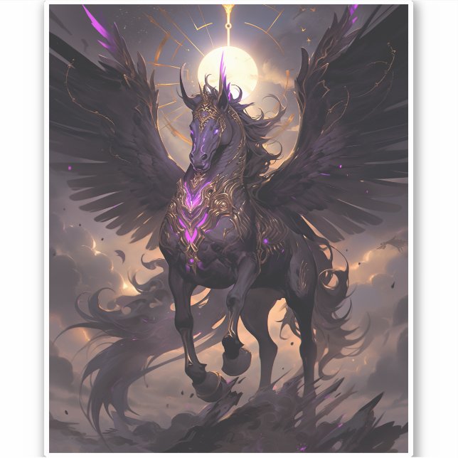 Pegatina Black Purple Unicorn Fantasy Art (Anverso)