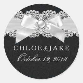 Pegatina Black & White Damask & Pearl Bow