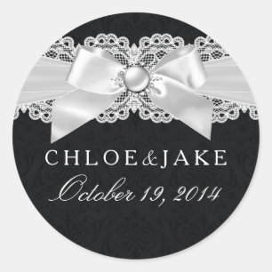 Pegatina Black & White Damask & Pearl Bow