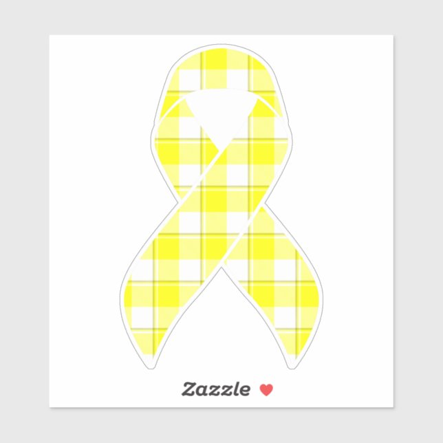 Pegatina Bladder Cancer Awareness Plaid Yellow Ribbon (Hoja)