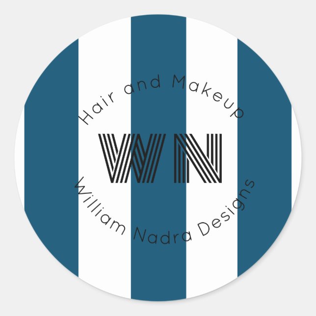 pegatina blanco azul monograma logotipo de negocio (Anverso)