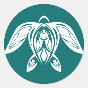 Pegatina blanco de tortuga marina tribal