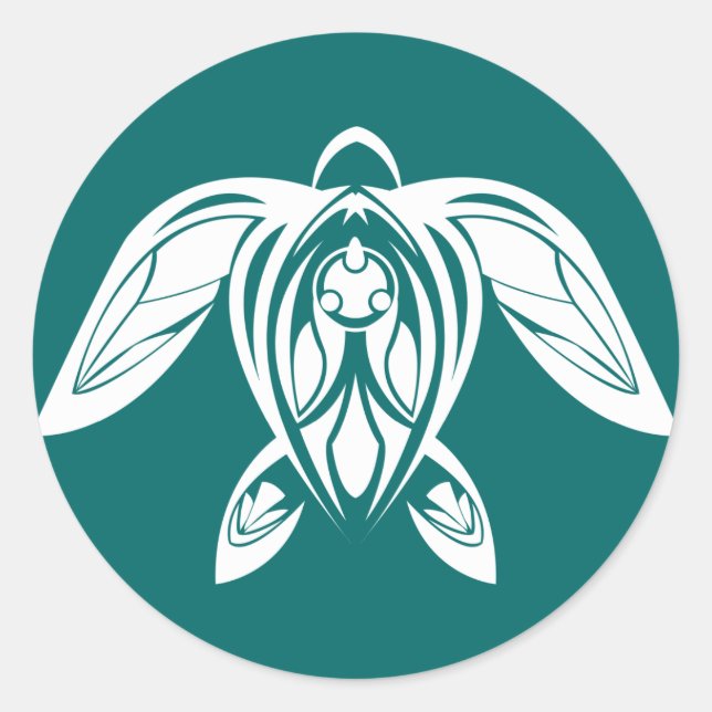 Pegatina blanco de tortuga marina tribal (Anverso)