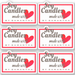 Pegatina Blanco marrón hecho con amor Velas de soja del cor