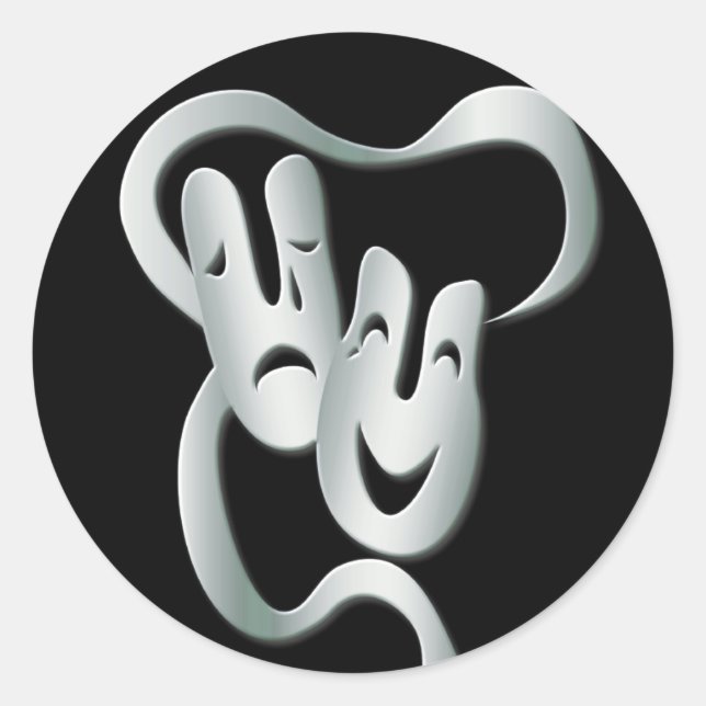 Pegatina blanco negro de tragedia de comedia de ma (Anverso)