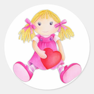 Pegatina blanco rosado chica sinusal muñeca rag