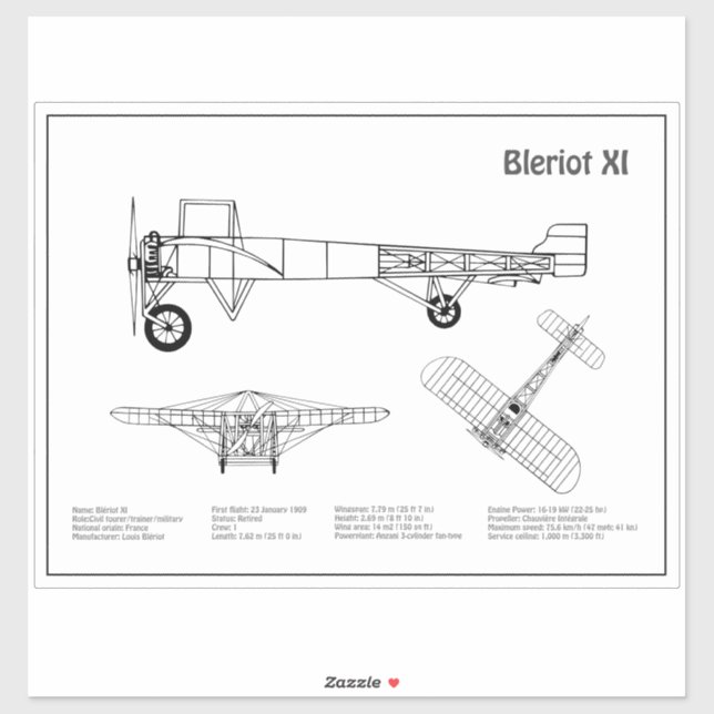 Pegatina Bleriot XI - Planes de dibujo del plano aéreo BD (Hoja)
