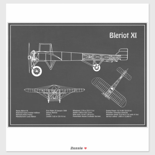Pegatina Bleriot XI - Planes de dibujo del plano aéreo PD (Hoja)