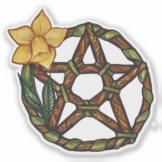 Pegatina Blessed Daffodil Pentacle Ostara Art (Anverso)