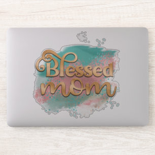 Pegatina Blessed Mom Verde azulada Pink and Gold Purpurina
