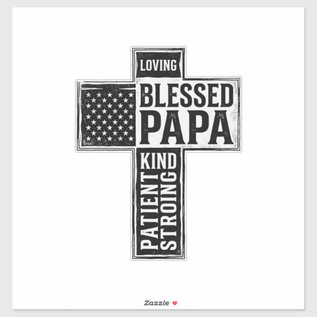 Pegatina Blessed Papa Cross Christian Vintage Typography De (Hoja)