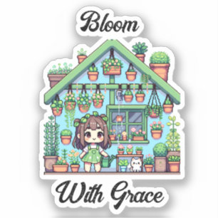 Pegatina Bloom con gracia Chica Kawaii con plantas