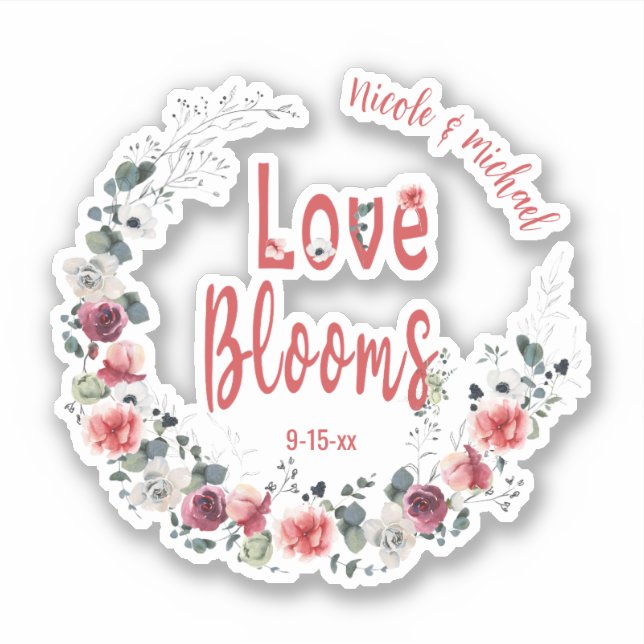 Pegatina Blooms Amor Novia Personalizada Boda Groom (Anverso)