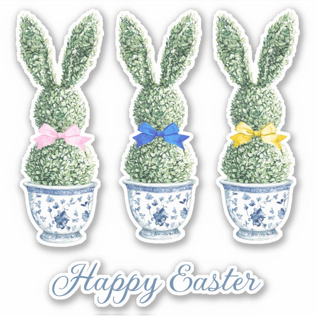 Pegatina Blue and White Chinoiserie With Rabbit Topiaries (Anverso)