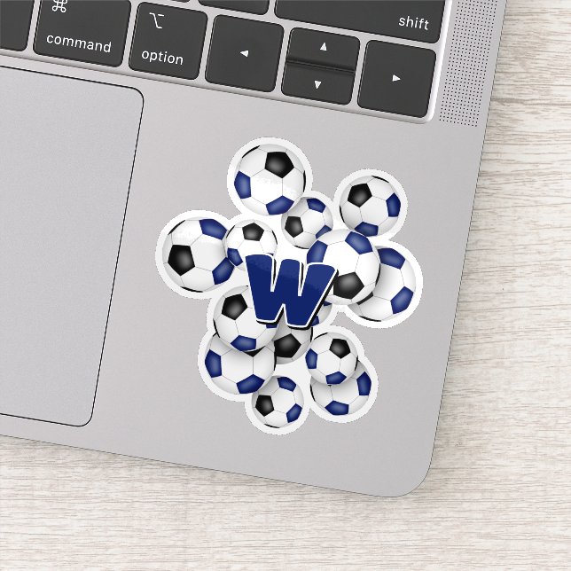 Pegatina blue black soccer balls sticker with monogram (Detalle)