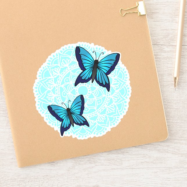 Pegatina Blue Butterfly Mandala (Cuaderno)