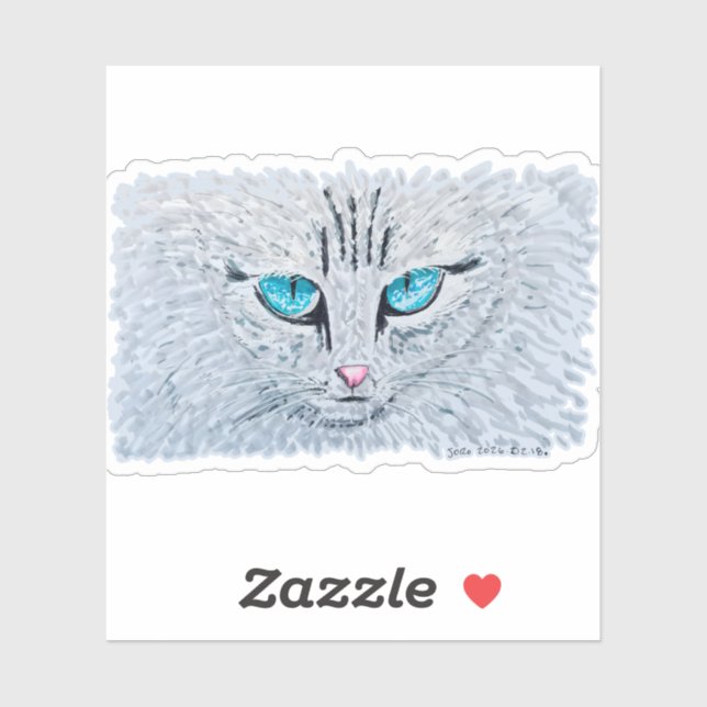 Pegatina Blue Eyed Fluffy Cat (Hoja)
