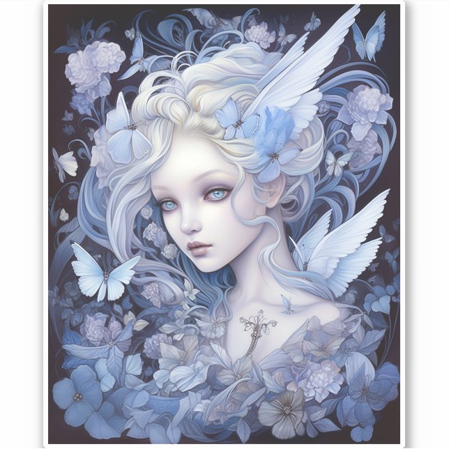 Pegatina Blue Fairy Fantasy Art (Anverso)