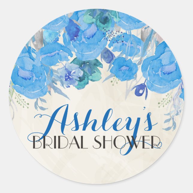 Pegatina Blue Flower Bridal Shower (Anverso)