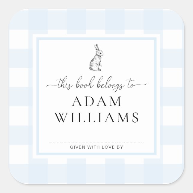 Pegatina Blue Gingham Bunny Bookplate (Anverso)