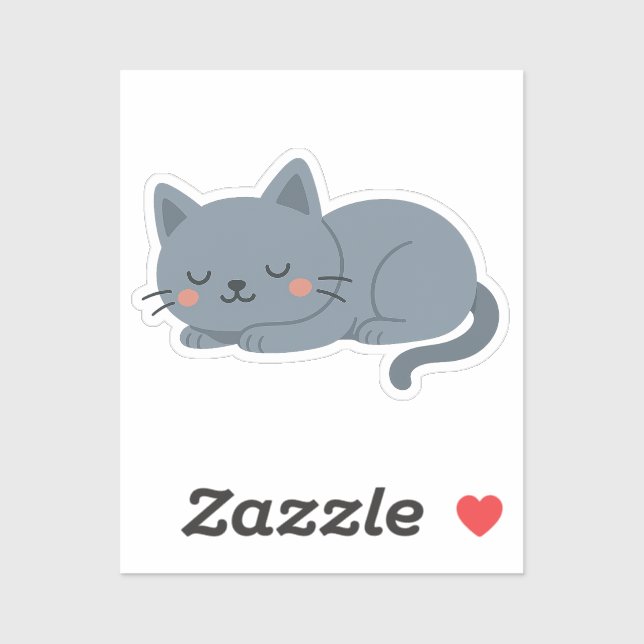 Pegatina Blue Gray Cat Sticker – Calm and Cozy Cartoon (Hoja)