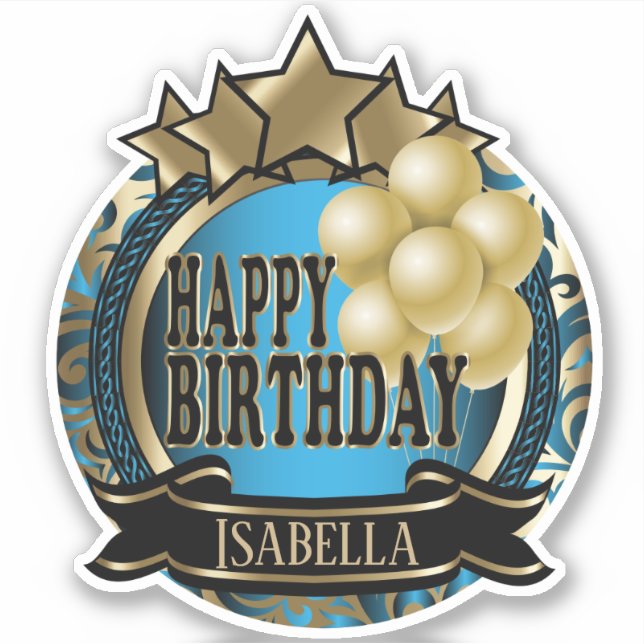 Pegatina Blue Happy Birday - Añadir nombre (Anverso)