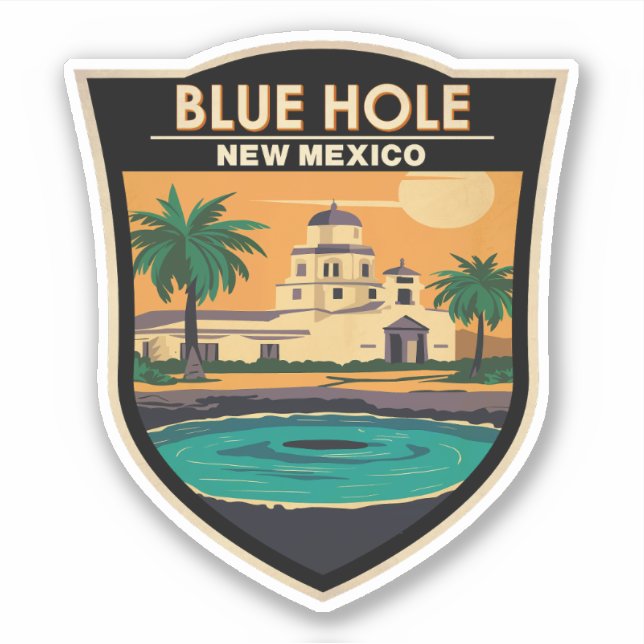Pegatina Blue Hole New Mexico Travel Art Badge (Anverso)