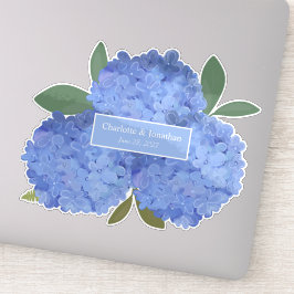 Pegatina Blue Hydrangea Boda Floral Nombres personalizados