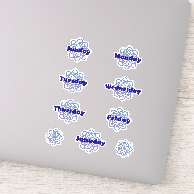 Pegatina Blue Mandalas Days of the Week Planner Bold Font (Detalle)