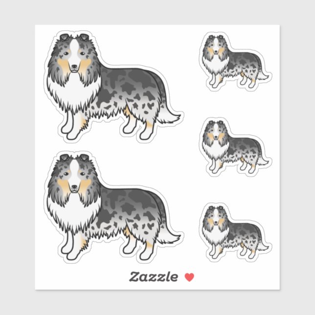 Pegatina Blue Merle Shetland Sheepdog Sheltie Perros de dib (Hoja)