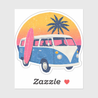 Pegatina Blue Retro Van and Pink Sunset