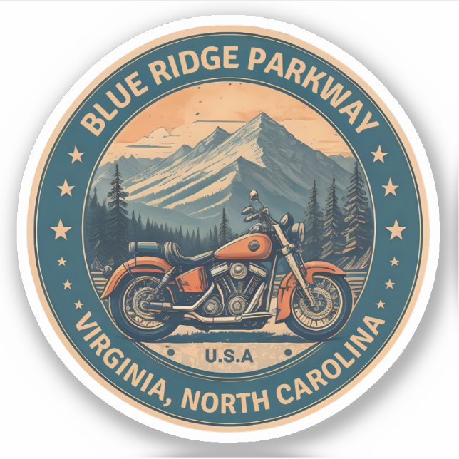 Pegatina Blue Ridge Parkway Scenic Byway viaje en motocicle (Anverso)