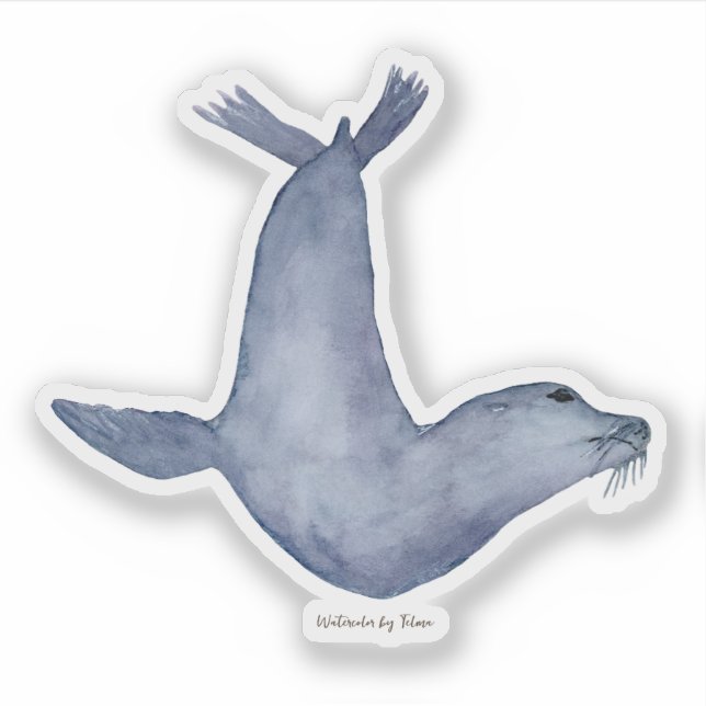 Pegatina Blue seal watercolor illustration (Anverso)