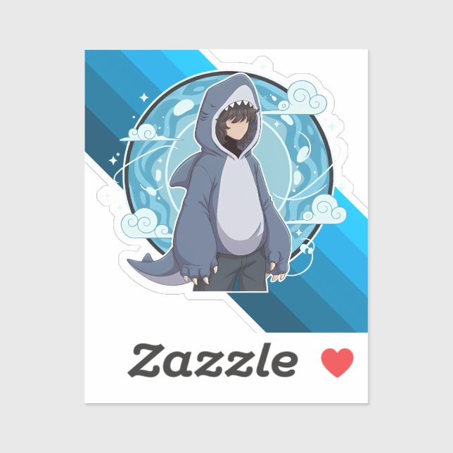 Pegatina Blue Shark Boy Anime Art (Hoja)