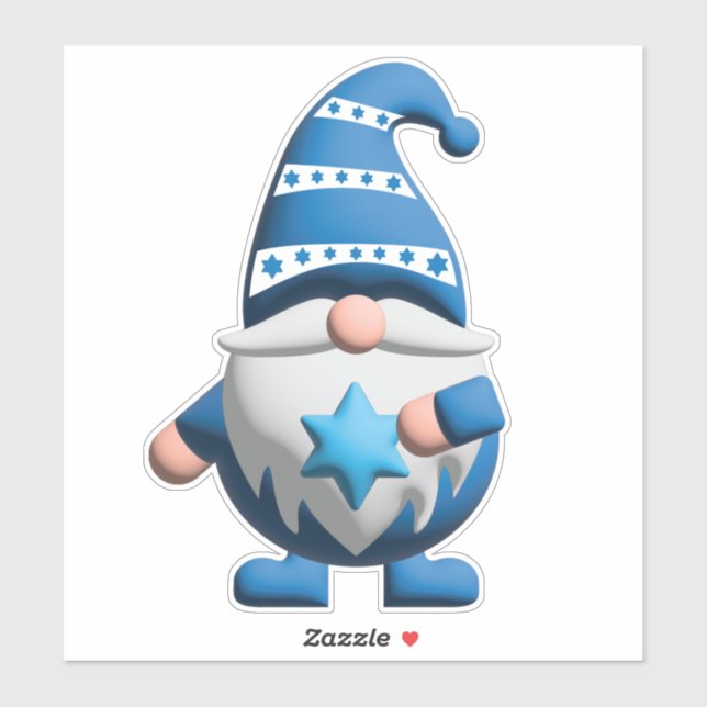 Pegatina Blue White Gnome holding Star of David (Hoja)