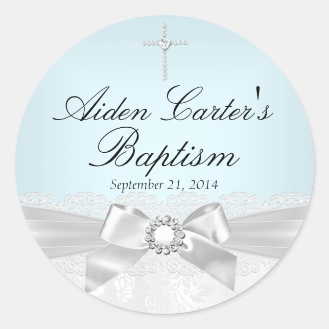 Pegatina Blue White Lace y Cross Baptism (Anverso)