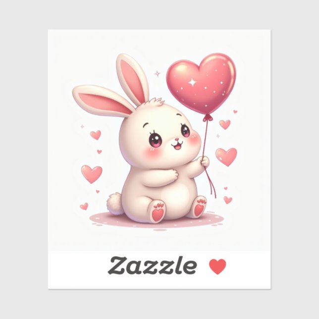 Pegatina Blushing Bunny with Heart Balloon – Pastel Kawaii  (Hoja)