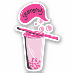 Pegatina boba té burbuja leche matcha té amante té rosado