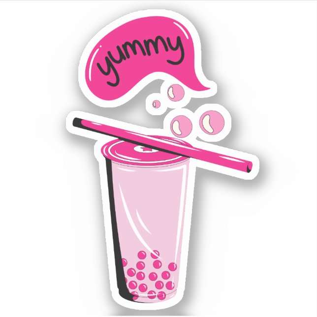 Pegatina boba té burbuja leche matcha té amante té rosado (Anverso)