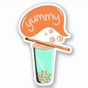 Pegatina boba té burbuja leche matcha té té marrón amante