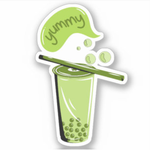 Pegatina boba té burbuja leche matcha té té verde amante