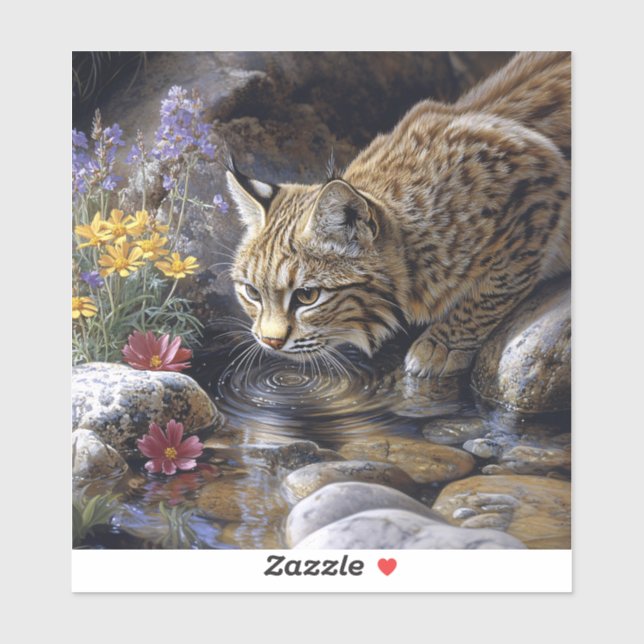 Pegatina Bobcat con flores silvestres Arte escénico (Hoja)