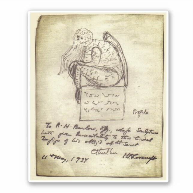 Pegatina Boceto de Cthulhu por Lovecraft (Anverso)