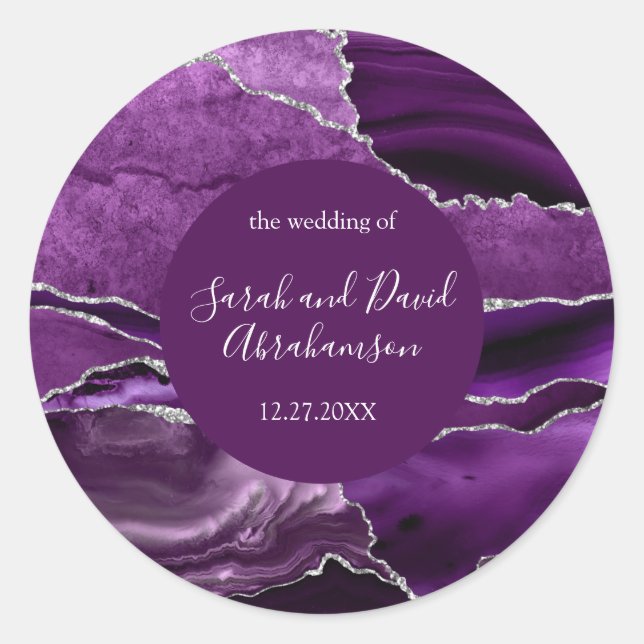 Pegatina boda Agate Purpurina Purple e SIlver (Anverso)