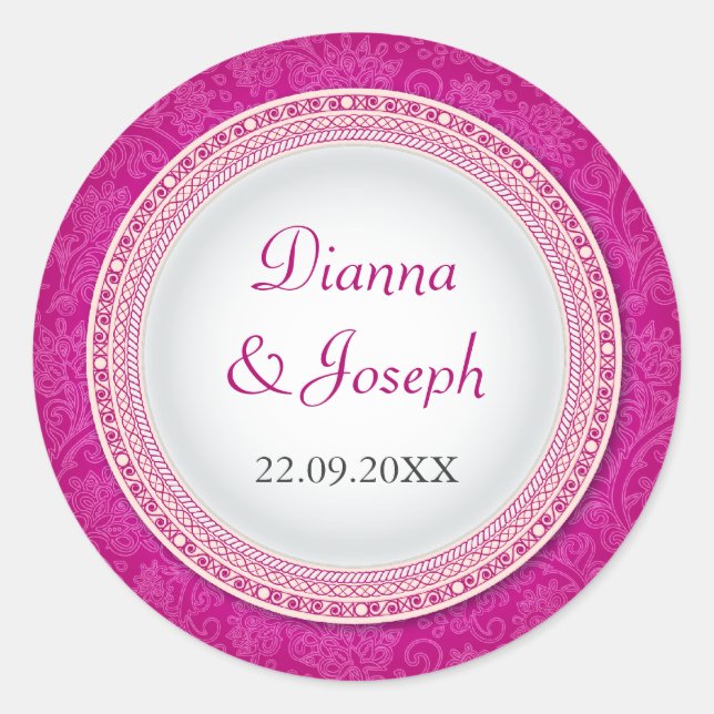Pegatina Boda barroco Fuchsia Plaque (Anverso)