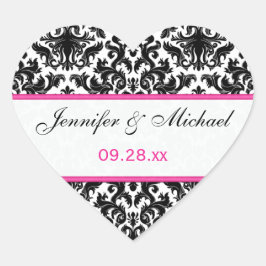 Pegatina Boda Black White Pink Damask de 1,5"