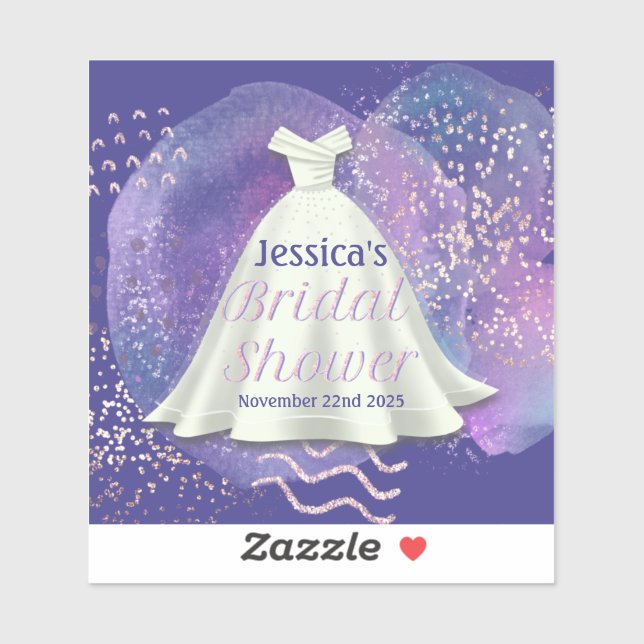 Pegatina Boda Bridal Shower Gown Purple & Rosa Gold Glam (Hoja)