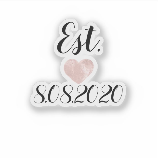 Pegatina Boda Calzado Nombre Decal Fecha Script Rosa Corazó (Anverso)