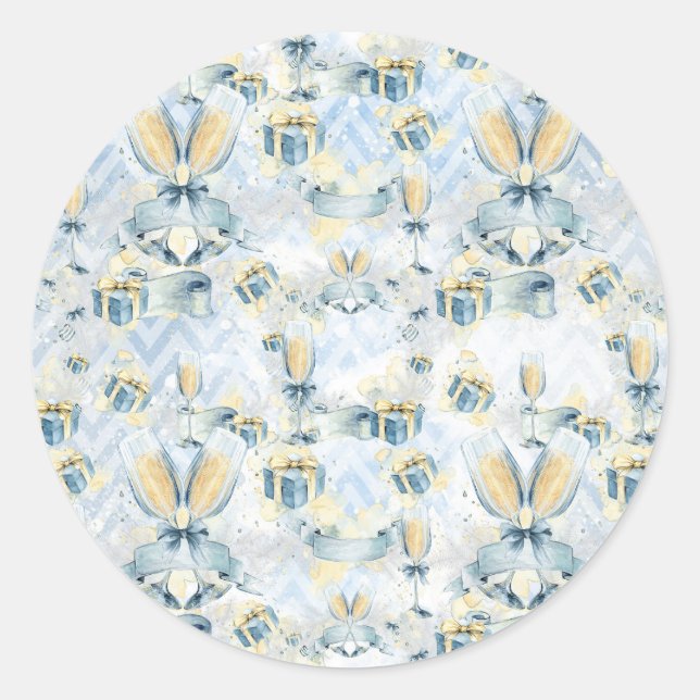 Pegatina boda con Champaigne y presentes (Anverso)