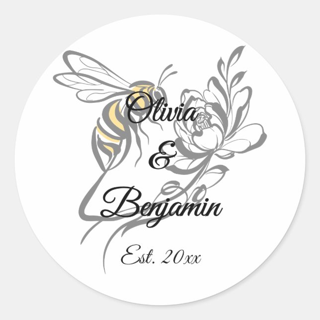 Pegatina Boda de Abejas de Lujo - Elegante (Anverso)